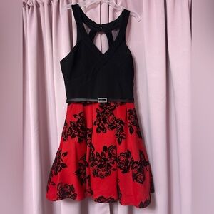 Crystal Doll Black and Red Floral Kids Dress